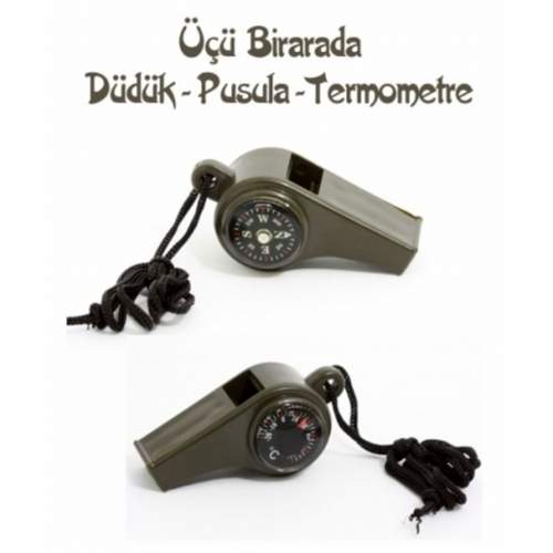 Pusulalı Termometreli Düdük - Survival Askılı Düdük Pusulalı Termometreli Düdük - Survival Askılı Düdük
