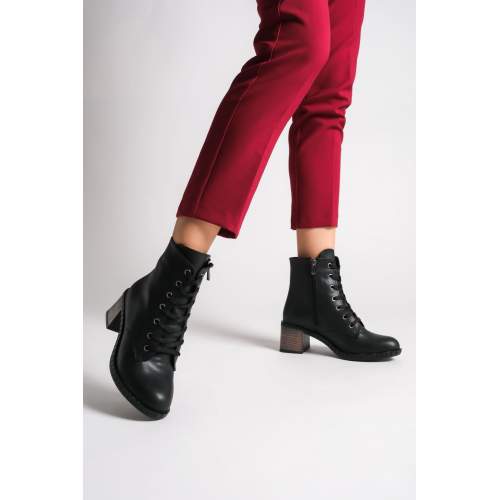 Lisinya948  Bağcıklı Fermuarlı Ortopedik Taban Suya ve Soğuğa Dayanıklı Topuklu Cilt Kadın Bot ST Siyah Lisinya948  Bağcıklı Fermuarlı Ortopedik Taban Suya ve Soğuğa Dayanıklı Topuklu Cilt Kadın Bot ST Siyah