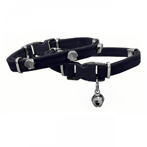 Kadife Kedi Boyun Tasması Midyeli 20-32 cm Siyah Kadife Kedi Boyun Tasması Midyeli 20-32 cm Siyah