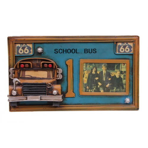Vintage Tasarım Dekoratif Metal Çerçeve Okul Otobüsü Dekorlu Vintage Tasarım Dekoratif Metal Çerçeve Okul Otobüsü Dekorlu