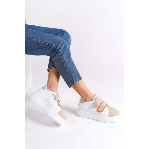 Lisinya948  Bağcıksız Cırt Cırtlı Ortopedik Taban Kadın Sneaker Ayakkabı BT Beyaz/Ten Lisinya948  Bağcıksız Cırt Cırtlı Ortopedik Taban Kadın Sneaker Ayakkabı BT Beyaz/Ten