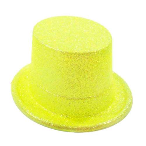Floresan Sarı Renk Simli Uzun Fötr Melon Şapka 12 cm Floresan Sarı Renk Simli Uzun Fötr Melon Şapka 12 cm