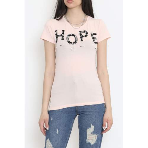 Işıltılı Püsküllü Tişört Pudra Işıltılı Püsküllü Tişört Pudra