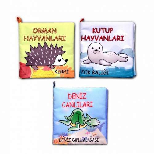 3 Kitap Orman, Deniz ve Kutup Hayvanları Kumaş Sessiz Kitap 3 Kitap Orman, Deniz ve Kutup Hayvanları Kumaş Sessiz Kitap