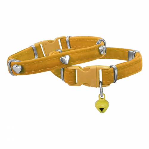 Kadife Kedi Boyun Tasması Kalpli 20-32 cm Sarı Kadife Kedi Boyun Tasması Kalpli 20-32 cm Sarı
