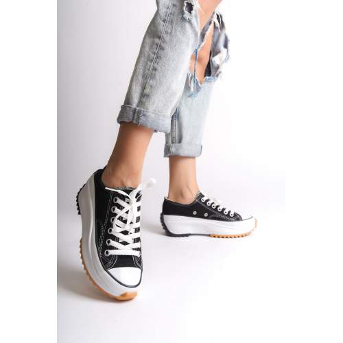 Lisinya948  Bağcıklı Ortopedik Taban Kadın Sneaker Ayakkabı BT Siyah Lisinya948  Bağcıklı Ortopedik Taban Kadın Sneaker Ayakkabı BT Siyah