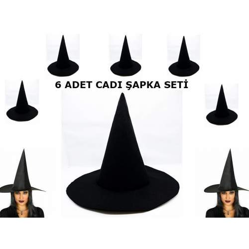 Siyah Cadı Şapkası Keçe Yetişkin Boy 6 Adet Siyah Cadı Şapkası Keçe Yetişkin Boy 6 Adet
