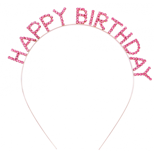 Pembe Renk Kristal Taşlı Gold Renk Kaplama Happy Birthday Taç 16x17 cm Pembe Renk Kristal Taşlı Gold Renk Kaplama Happy Birthday Taç 16x17 cm