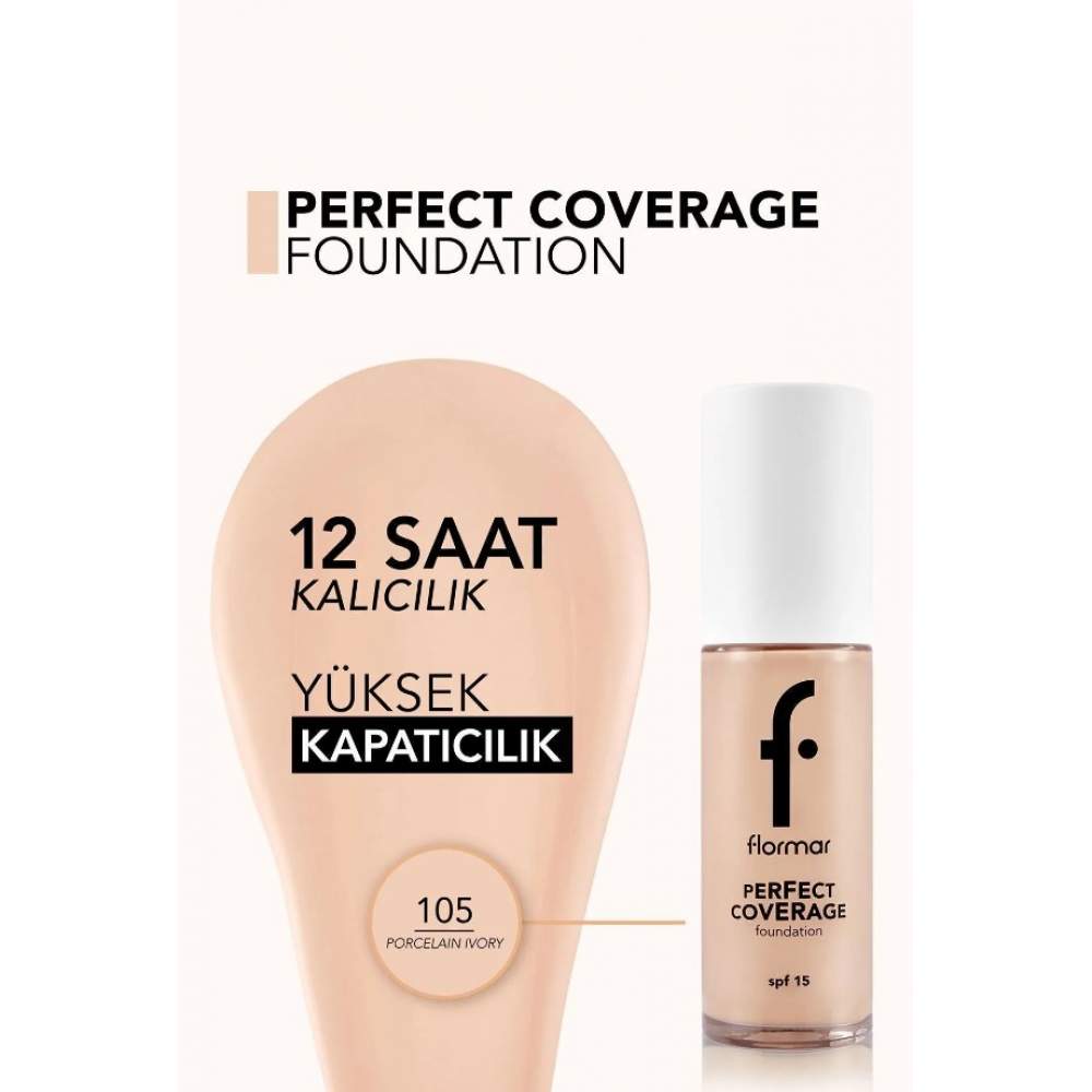 Flormar Perfect Coverage 105 Porcelain Ivory Yoğun Kapatıcı Su Bazlı Fondöten Flormar Perfect Coverage 105 Porcelain Ivory Yoğun Kapatıcı Su Bazlı Fondöten